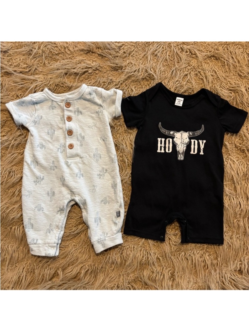 Southwest Baby Rompers Mint Green Cactus & Black “Howdy” Spring Summer Lot 3-6mo